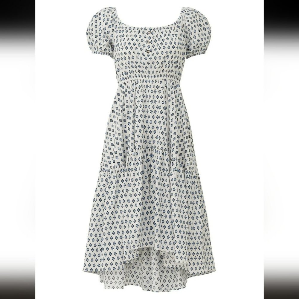 CAROLINE CONSTAS |  NWOT Bardot Flounce Midi Puff Sleeve DesignerDress (Size S) - Picture 13 of 14